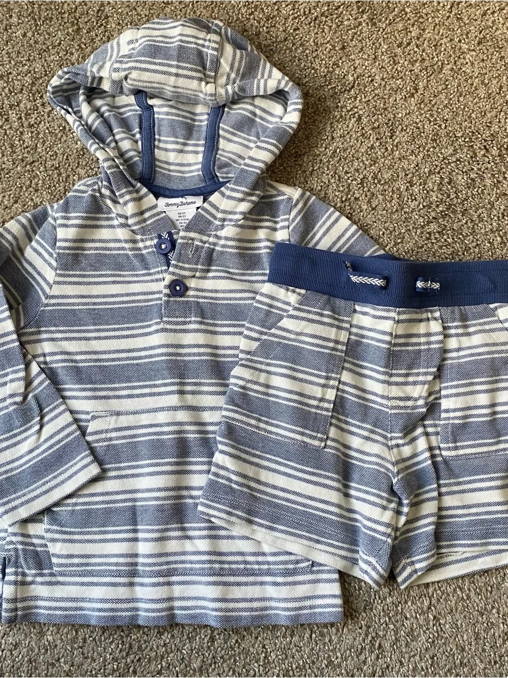 Tommy Bahama Navy and White Striped Knit Hooded Set